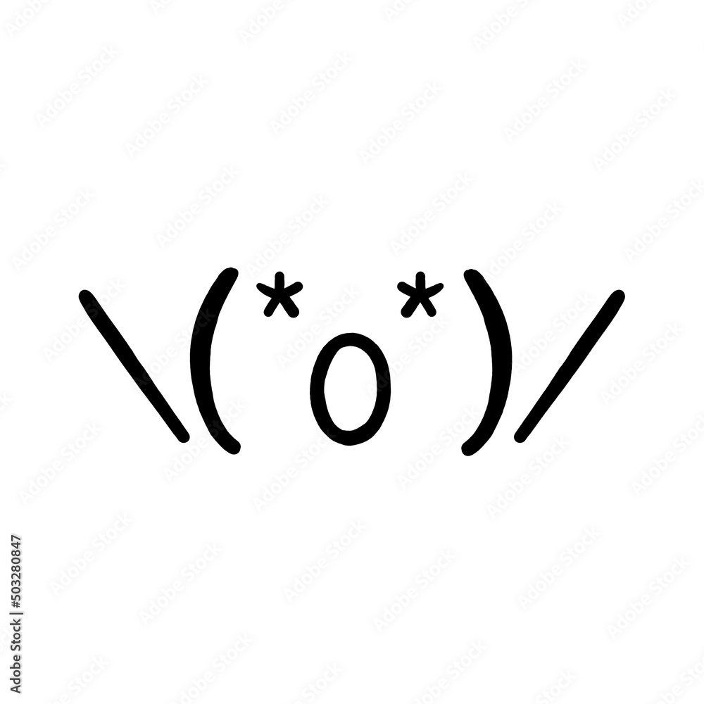 Drawn by hand kaomoji / text japanese emoji. Stars in eyes / shock