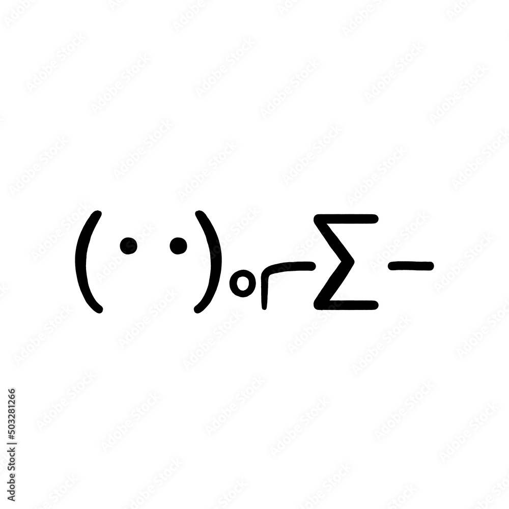 Drawn by hand kaomoji / text japanese emoji. Shooting / gun shot Stock