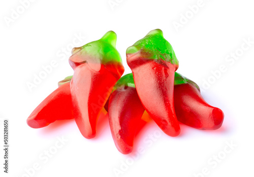 Jelly peppers spicy candies isolated on white background