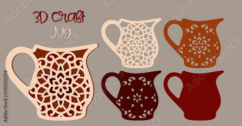 A jug with an openwork pattern.Multilayer 3D crafts of four layers