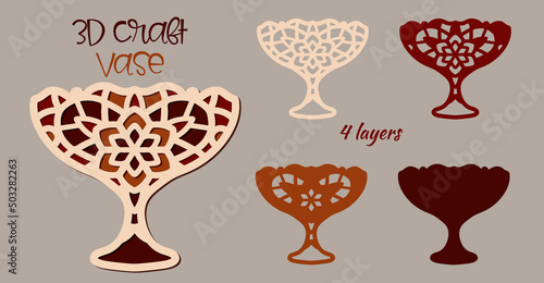 Vase for sweets with an openwork pattern.Multilayered 3D craft of four layers