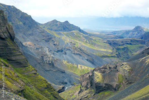 Contrasting weather of the mountainous landscape in Iceland