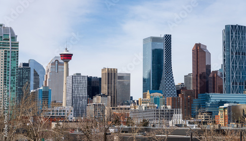 Fényképezés City skyline of downtown Calgary, Alberta, Canada.