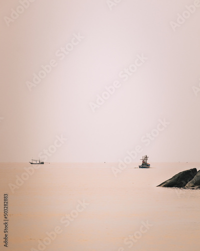 Boats  Khoa Takiab Beach in the morning   Hua Hin  Thailand     