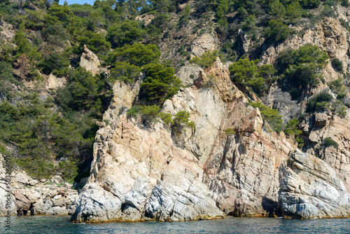 Close-up rocks El Blancall Petit near Canyelles, Costa Brava, Catalonia.