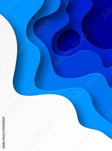 Blue fluid shapes in paper cut style. Abstract banner background