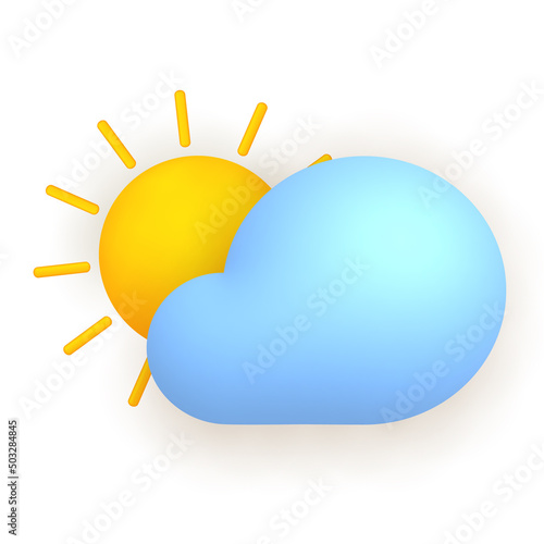 3d realistic weather icon облачно. Облако and солнце.