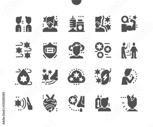 Airborne infection. Vaccinated. Protective mask. Infection in lung. Health care, medical and medicine. Vector Solid Icons. Simple Pictogram