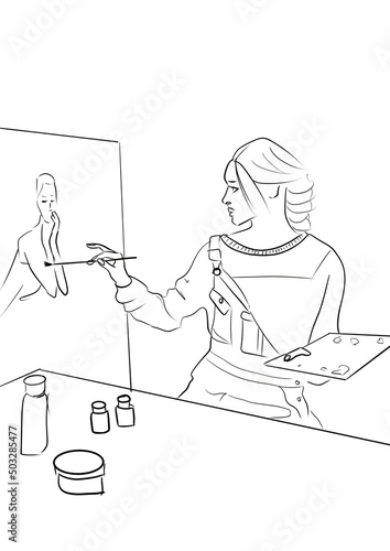 Woman painting with a paint