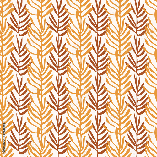 Seamless pattern for textile and wallpapers with naive hand drawn doodle leaves. Matisse style organic elements.