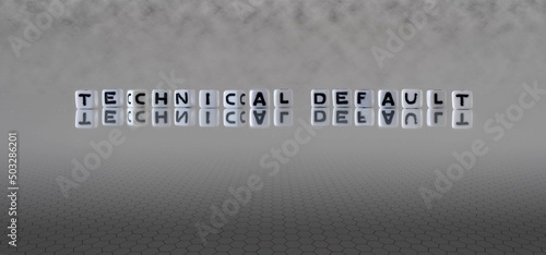technical default word or concept represented by black and white letter cubes on a grey horizon background stretching to infinity