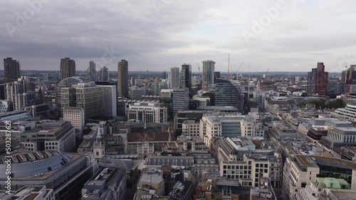 Drone footage of various buildings in London. England. photo