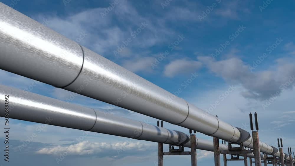 Fast moving along tube construction. Industrial concept with transportation of crude fossil fuel inside pipelines. Organization of reliable delivery of liquefied gas from production to storage tanks. Fast moving along tube construction. Industrial concept with transportation of crude fossil fuel inside pipelines. Organization of reliable delivery of liquefied gas from production to storage tanks.