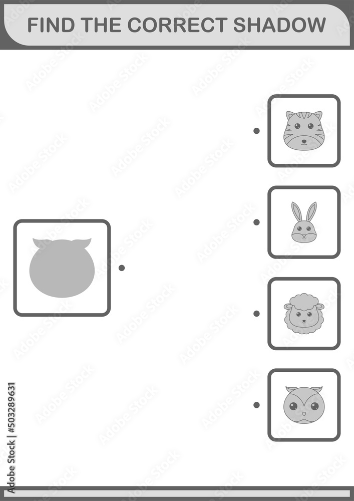 Find the correct shadow Owl face. Worksheet for kids Find the correct shadow Owl face. Worksheet for kids