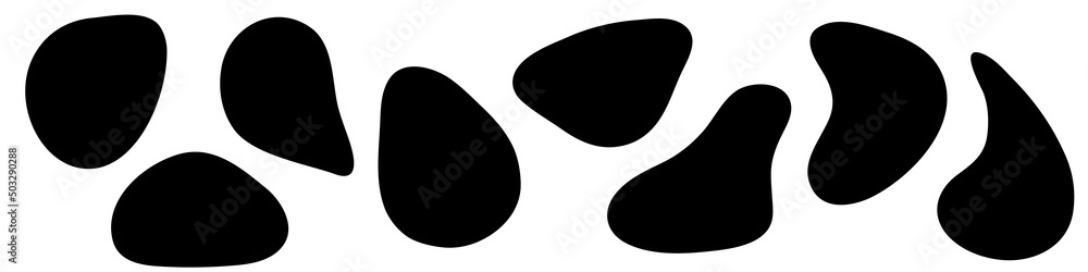 Liquid amorphous shapes, asymmetric irregular forms, black organic fluid blobs. Isolated silhouette, simple smooth ink stain. Flat design elements. Vector illustration Liquid amorphous shapes, asymmetric irregular forms, black organic fluid blobs. Isolated silhouette, simple smooth ink stain. Flat design elements. Vector illustration