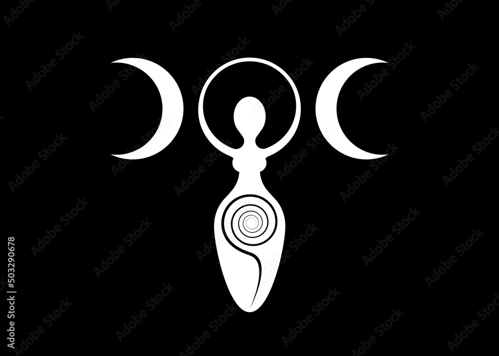 Wiccan Woman Logo triple moon goddess, spiral of fertility, Pagan