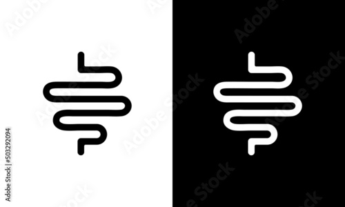 Human organ gut vector icon set both on white and black background. Intestine sign, Entrails symbol