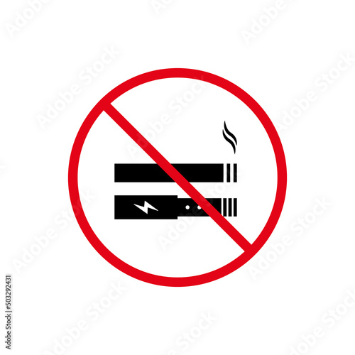 Ban Smoke Vape and Cigarette Black Silhouette Icon. No Smoking Nicotine and Electronic Cigarette Forbidden Pictogram. Prohibited Smoking Vaping Area Red Stop Symbol. Isolated Vector Illustration