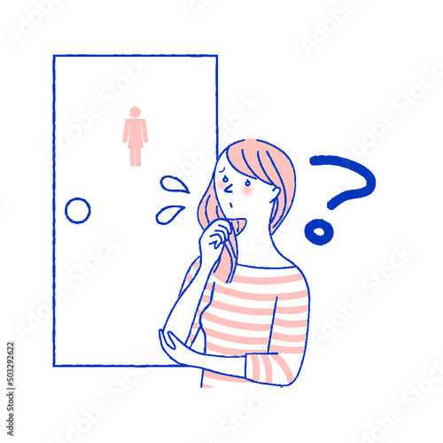 トイレの使い方がわからなくて困る外国人女性
