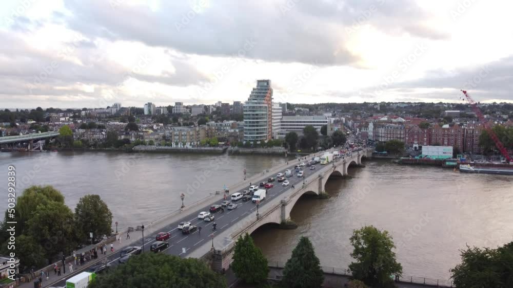 Aerial view of Putney Bridge with Fulham in the background. London Great Britain Aerial view of Putney Bridge with Fulham in the background. London Great Britain