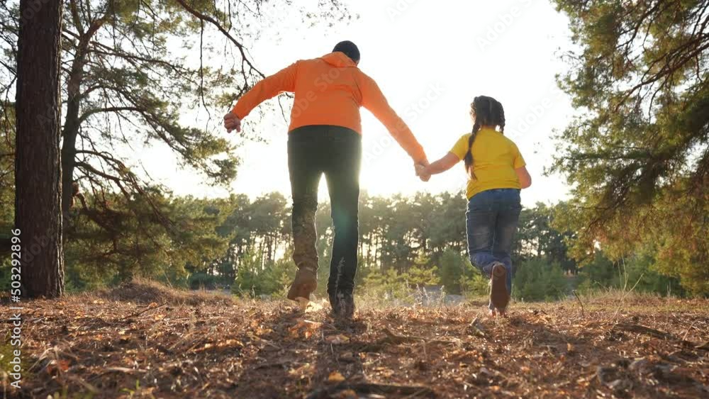 Run With Daughter Rfds happy family run. father and daughter a running through the forest park ...