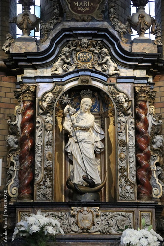 Amsterdam Boomkerk Church Ornate Altar Close Up with Statue of Madonna with Child, Netherlands