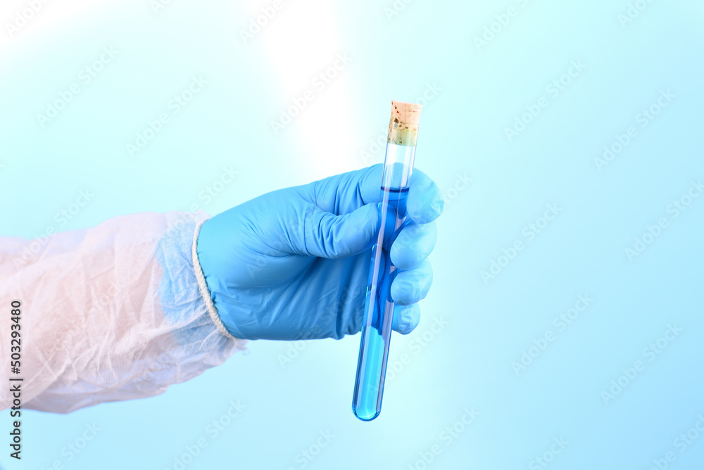 Chemical laboratory preparation in the form of blue liquid in a test tube. Chemical laboratory preparation in the form of blue liquid in a test tube.