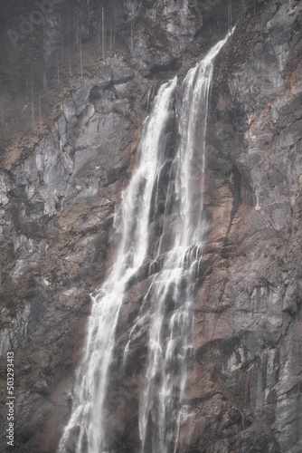 Highest waterfall in Germany in the mountains and forest - R  thbachfall Obersee K  nigssee Alps