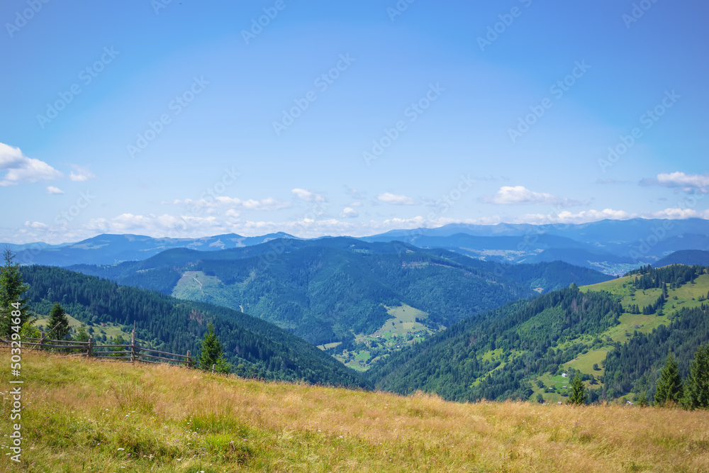 View of the mountains on the way to the Pysanyj stone .Carpathians