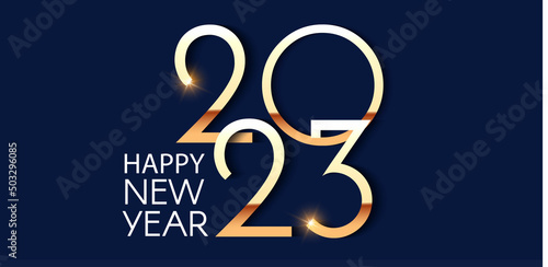 Happy new 2023 year Elegant gold text with light. Minimal text template