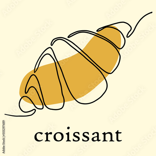 Simplicity croissant bread freehand continuous line drawing flat design.