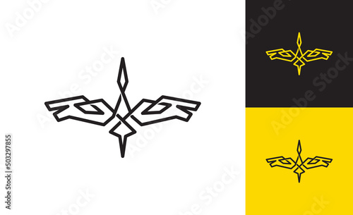 Wicker stork logo vector design in isolated backgrounds. The outline image of a wicker bird flying.