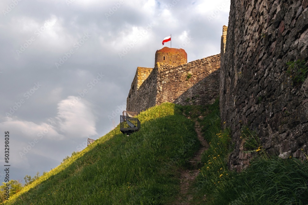 Scenic summer evening landscape of Chęciny Castle (Kielce County, Świętokrzyskie Voivodeship) in Poland