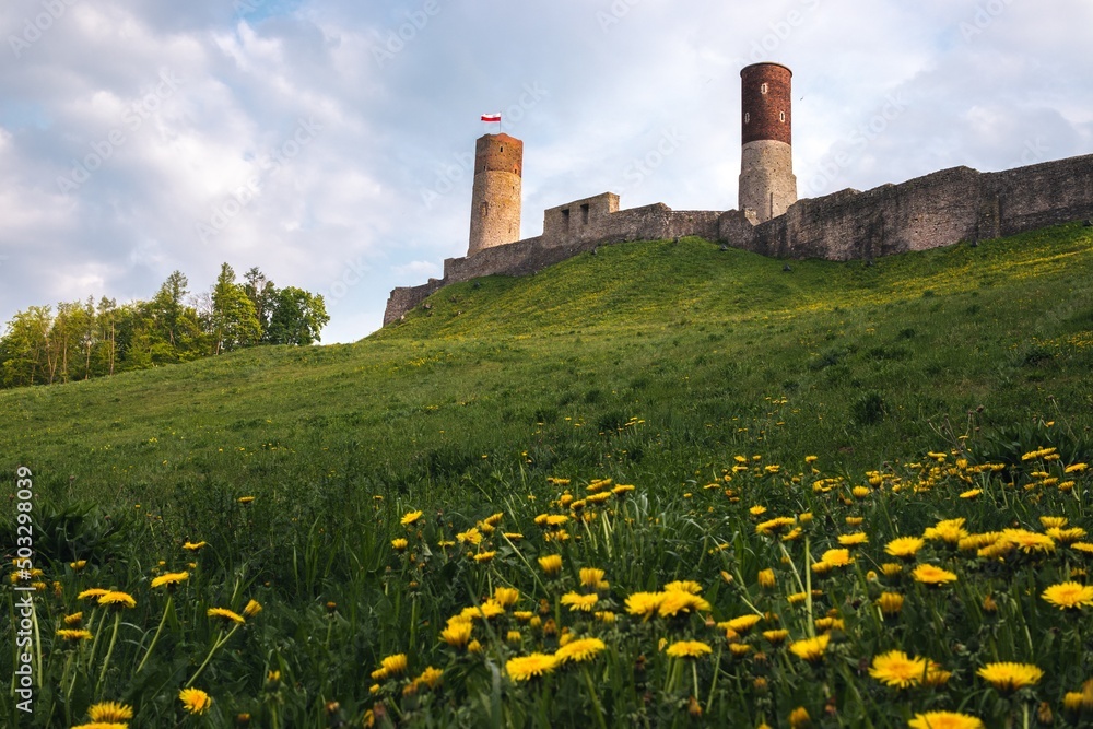 Scenic summer evening landscape of Chęciny Castle (Kielce County, Świętokrzyskie Voivodeship) in Poland