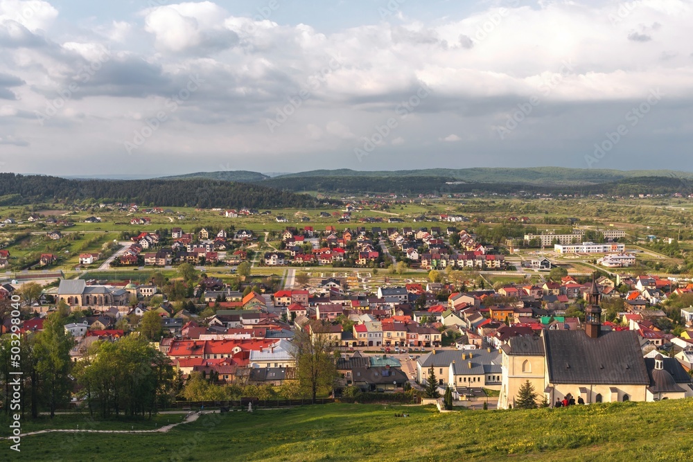 Aerial cityscape of Chęciny (Kielce, Poland) old town