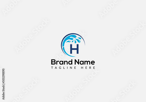 Maid Cleaning Logo On Letter H. Clean House Sign, Fresh Clean Logo Cleaning Brush and Water Drop Concept Template