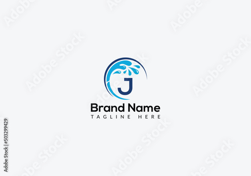 Maid Cleaning Logo On Letter J. Clean House Sign, Fresh Clean Logo Cleaning Brush and Water Drop Concept Template