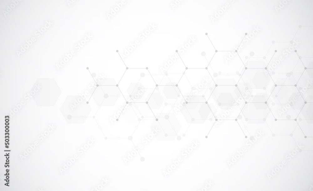 Hexagons pattern on gray background. Genetic research, molecular structure. Chemical engineering. Concept of innovation technology. Used for design healthcare, science and medicine background Hexagons pattern on gray background. Genetic research, molecular structure. Chemical engineering. Concept of innovation technology. Used for design healthcare, science and medicine background