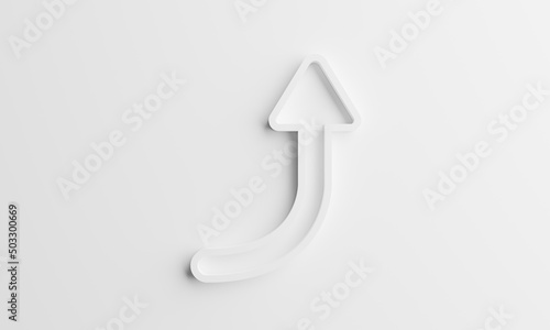 An upward moving white arrow is placed on a white background, a symbol of the movement,3d illustration