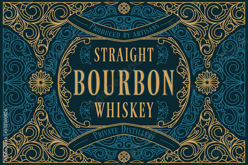 Bourbon Whiskey - ornate vintage decorative label