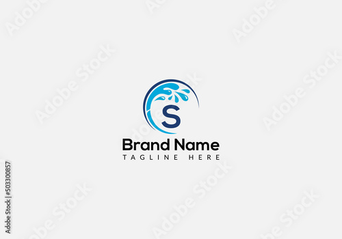 Maid Cleaning Logo On Letter S. Clean House Sign, Fresh Clean Logo Cleaning Brush and Water Drop Concept Template