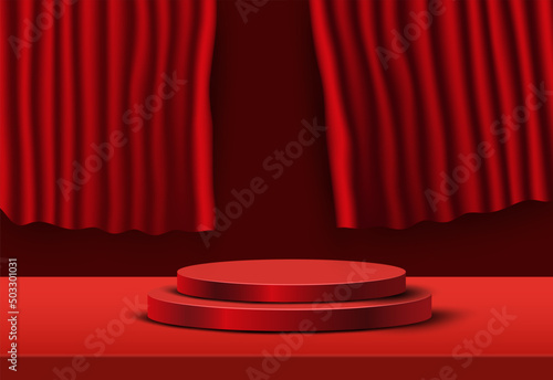Premium podium circle shapes on curtain background