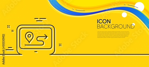 GPS route line icon. Abstract yellow background. Road path sign. Journey map device symbol. Minimal gps line icon. Wave banner concept. Vector