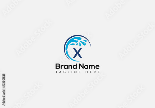 Maid Cleaning Logo On Letter X. Clean House Sign, Fresh Clean Logo Cleaning Brush and Water Drop Concept Template