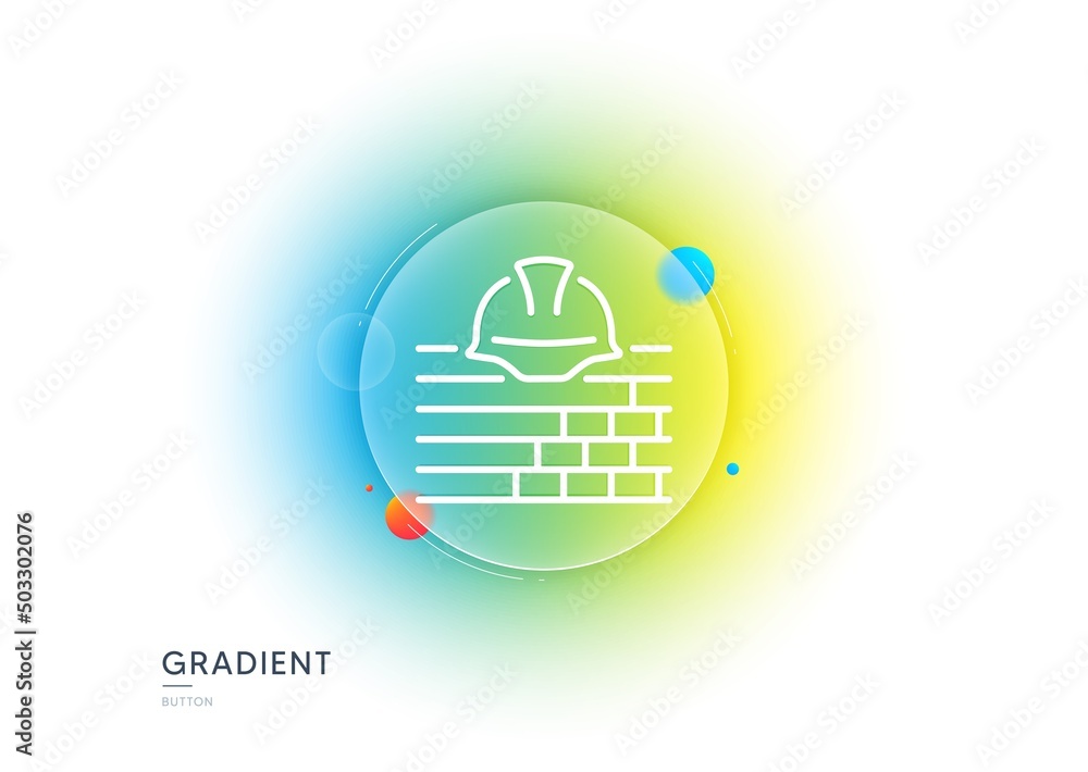 Build line icon. Gradient blur button with glassmorphism. Safety helmet sign. Construction engineer symbol. Transparent glass design. Build line icon. Vector
