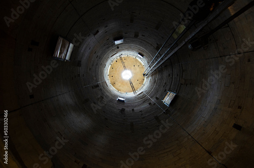 Bottom-top view of the inner cavity of the Leaning Tower, Pisa (Italy).