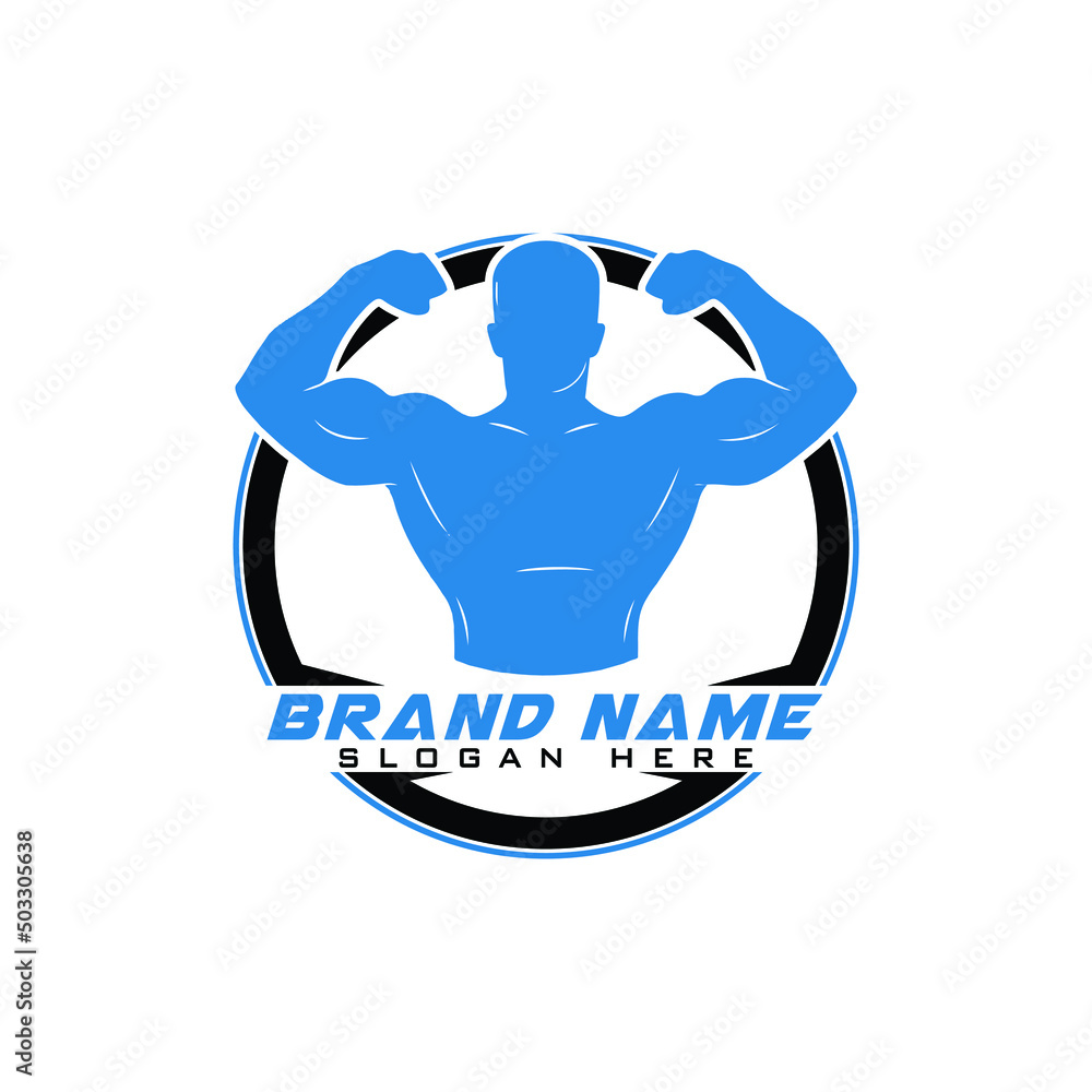 Bodybuilding, logo, fitness, logo in blue color Bodybuilding, logo, fitness, logo in blue color