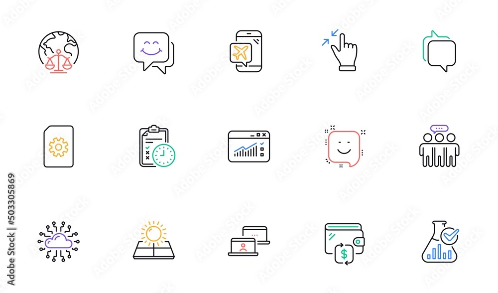 Wallet, Smile and Magistrates court line icons for website, printing. Collection of Exam time, Sun energy, File management icons. Outsource work, Messenger, Smile face web elements. Vector