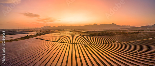 Aerial view of Solar panel, photovoltaic, alternative electricity source - co...