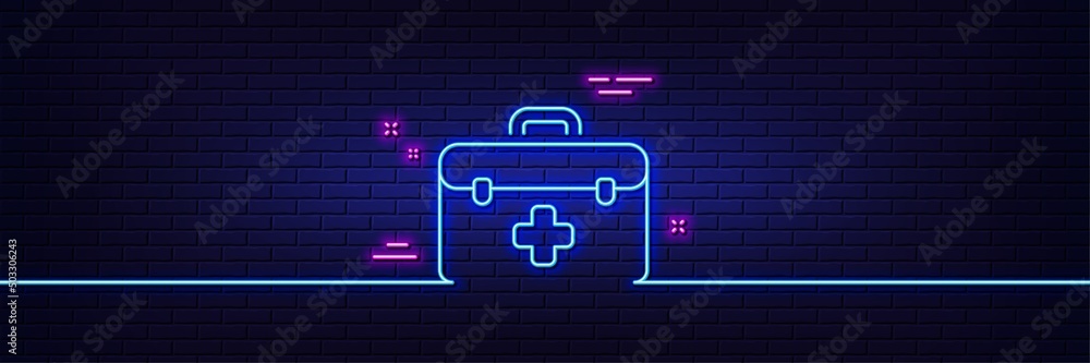 Neon First Aid Sign Neon light glow effect. First aid line icon. Medicical kit sign ...